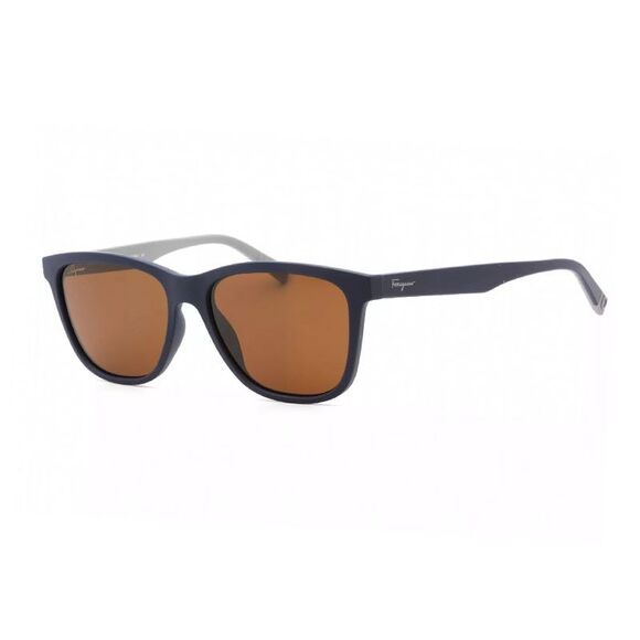 Salvatore Ferragamo Sunglasses Square Full Rim, Matte Blue Frame and Brown Lens